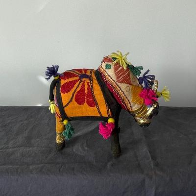 Vintage Indian Patchwork Embroidered Bull Sculptures