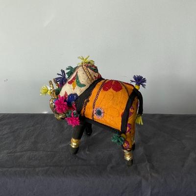Vintage Indian Patchwork Embroidered Bull Sculptures