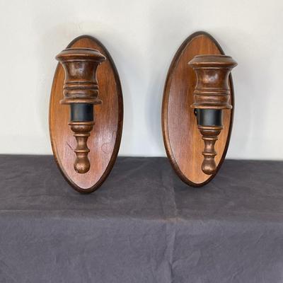 Pair of Vintage Solid Wood Black Metal Candle Holders
