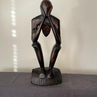 Wooden Hand Crafted "Thinking Man" Sculpture