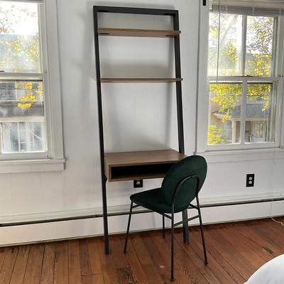 110 West Elm Leaning Shelf Desk with Green West Elm Chair