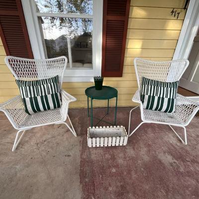 157. Pair of IKEA Huckster Armchairs with Green Side Table