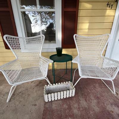 157. Pair of IKEA Huckster Armchairs with Green Side Table