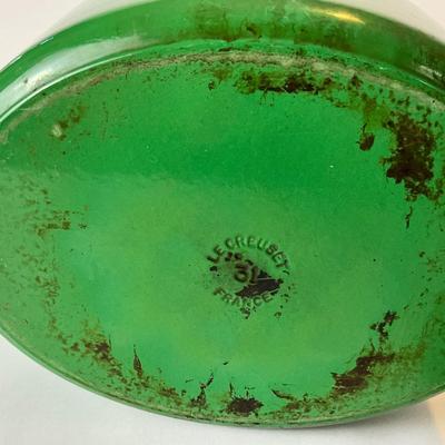 158. Le Creuset Green Oval Signature Enamel Cast Iron Dutch Oven