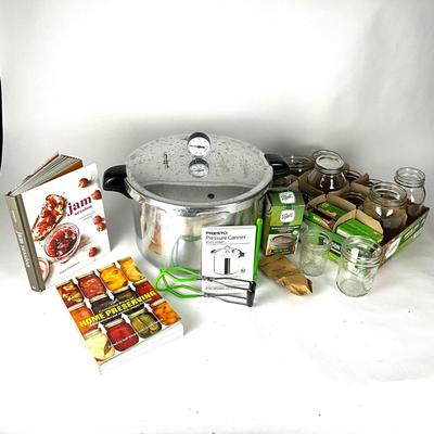 170. Like New PRESTO- Pressure Cooker with Jars and Cookbooks