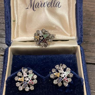 Ladies Masonic clip on earrings and ring