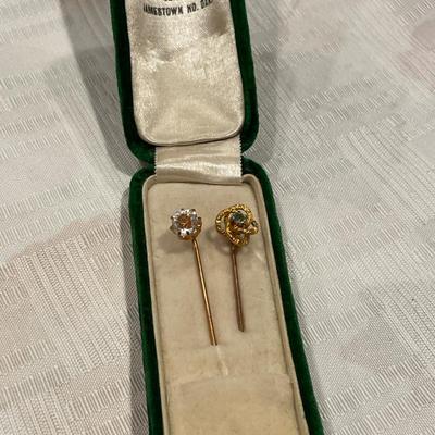 2 hat pins in original velvet case