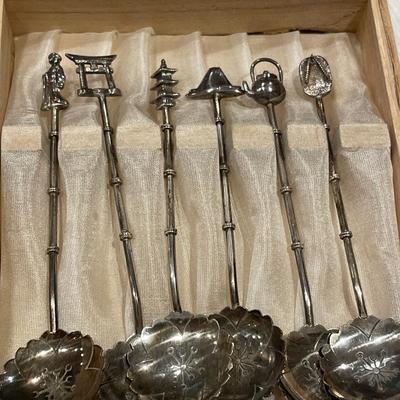 Sterling 6 spoons in wood box