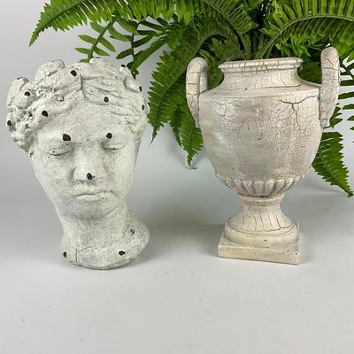 307 Head Vase & Urn With Faux Fern