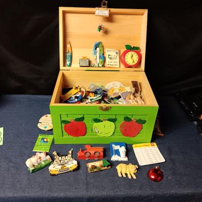 WOODEN CHEST FULL OF FRIDGE MAGNETS