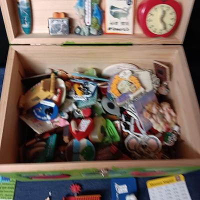 WOODEN CHEST FULL OF FRIDGE MAGNETS