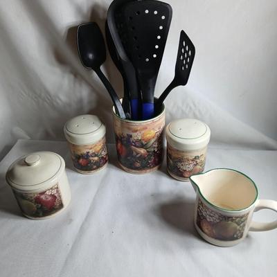 Certified International Corporation Pamela Gladding utensil canister - Salt & Pepper - Cream & Sugar