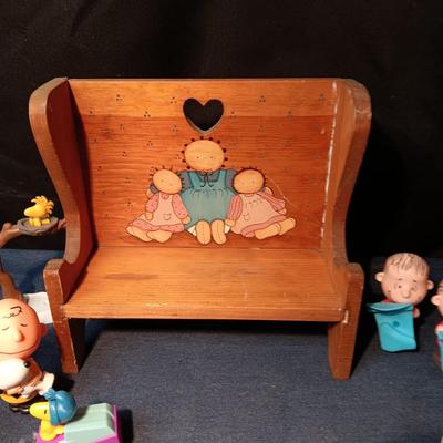 SWEET WOODEN DOLL BENCH, SNOOPY FIGURES, SAND DOLLARS AND MORE