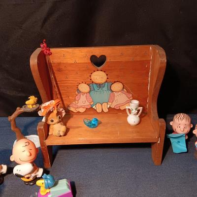 SWEET WOODEN DOLL BENCH, SNOOPY FIGURES, SAND DOLLARS AND MORE