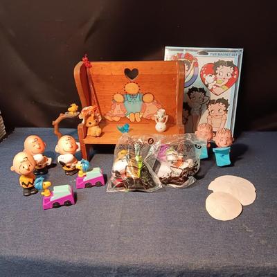 SWEET WOODEN DOLL BENCH, SNOOPY FIGURES, SAND DOLLARS AND MORE