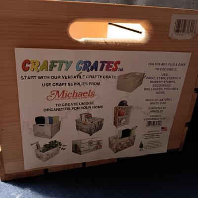WOODEN CRATE WITH VARIOUS SMALL TOYS