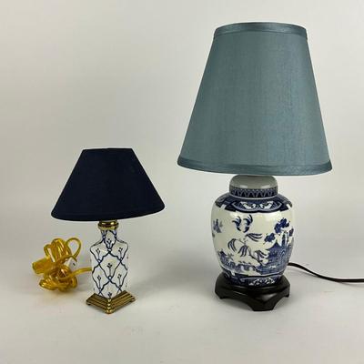 312 Two Small Blue & White Lamps