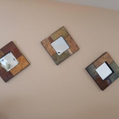 Three-piece decorative framed wall mirrors with beveled glass