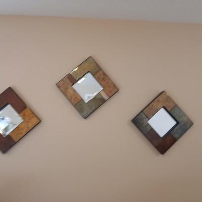 Three-piece decorative framed wall mirrors with beveled glass