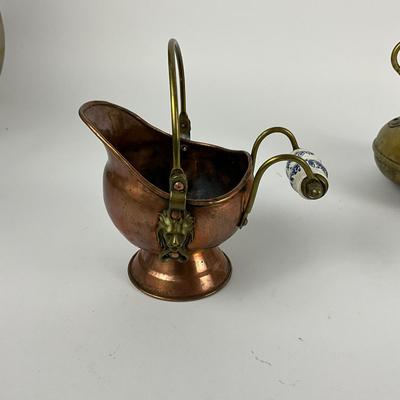 315 Copper Cod Hod, Candlestick & Brass Copper Teapot