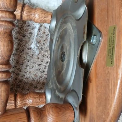 Rock Creek Woodworks Oak Swivel bar stool with arrangement in a basket
