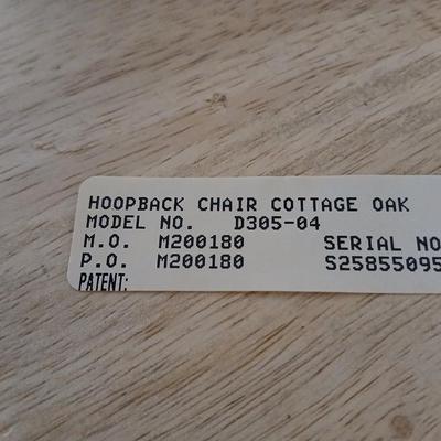 Round Pedestal top Cottage Oak Table and 4 Hoopback Cottage Oak Chairs with seat cushions