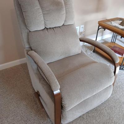 La-Z-Boy rocking reclining chair light grey fabric upholstery