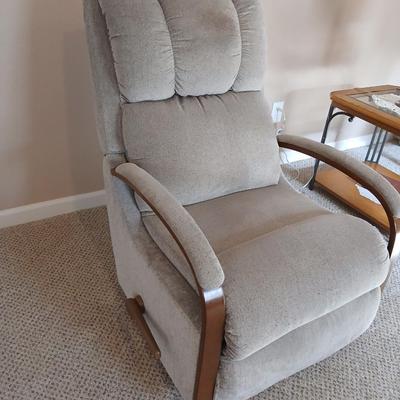 La-Z-Boy rocking reclining chair light grey fabric upholstery
