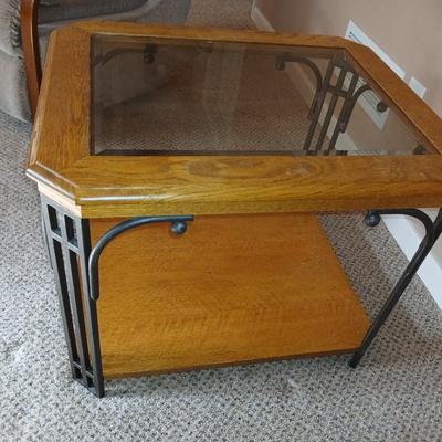 Glass topped metal framed end table