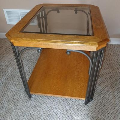Glass topped metal framed end table