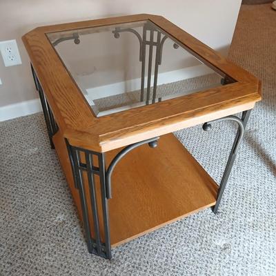 Glass topped metal framed end table