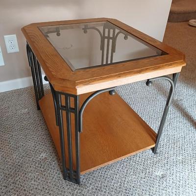 Glass topped metal framed end table