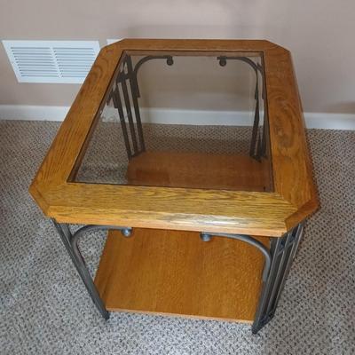 Glass topped metal framed end table