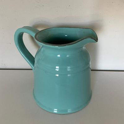 322 Three Small Tea Kettles and One Teal Color Pitcher