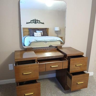 Vintage Huntley Furniture vanity with harp backed chair
