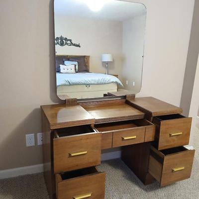 Vintage Huntley Furniture vanity with harp backed chair