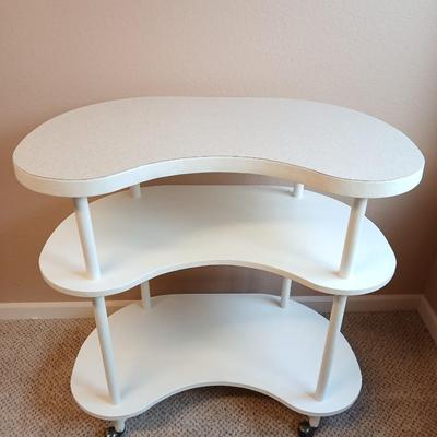 Kidney shaped 3 shelf rolling cart / crafting station