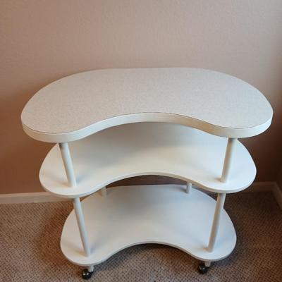 Kidney shaped 3 shelf rolling cart / crafting station