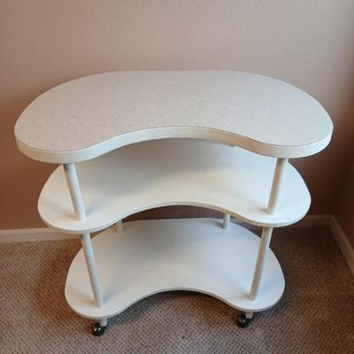 Kidney shaped 3 shelf rolling cart / crafting station