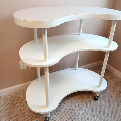 Kidney shaped 3 shelf rolling cart / crafting station