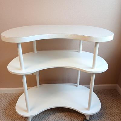 Kidney shaped 3 shelf rolling cart / crafting station
