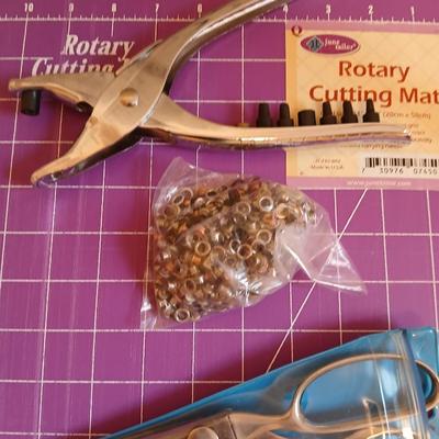 Crafting cutters and Rotary cutting mat -Fabric cutting board - Rotart cutter - scissors - Interchangeable hole punch and eyelet pliers plus