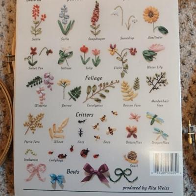 Embroidery rings of all sizes with An Encyclopedia of ribbon Embroidery flowers book