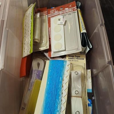 Storage box with quilting supplies - thread & needles - fabric - batting - Rotary tool and more