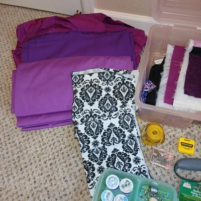 Storage box with quilting supplies - thread & needles - fabric - batting - Rotary tool and more