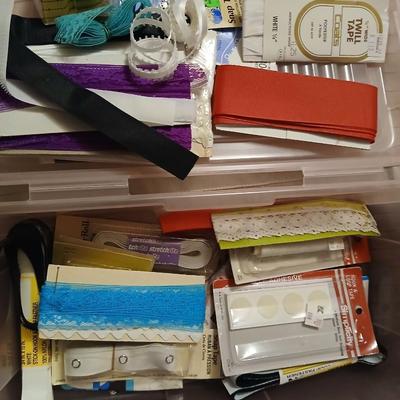 Storage box with quilting supplies - thread & needles - fabric - batting - Rotary tool and more