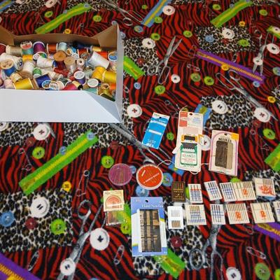 Throw blanket for your favorite seamstress with supplies for sewing - thread - needles -machine needles & more