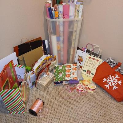 Almost everything needed for gift wrapping - for all events - with bags, wrapping paper storage, tissue paper, bows & more!