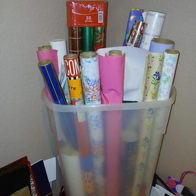 Almost everything needed for gift wrapping - for all events - with bags, wrapping paper storage, tissue paper, bows & more!