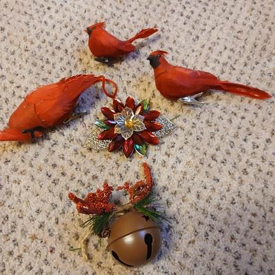 Christmas - Faux poinsettia flowers - Cardinals -red vase - and more poinsettia themed decorations